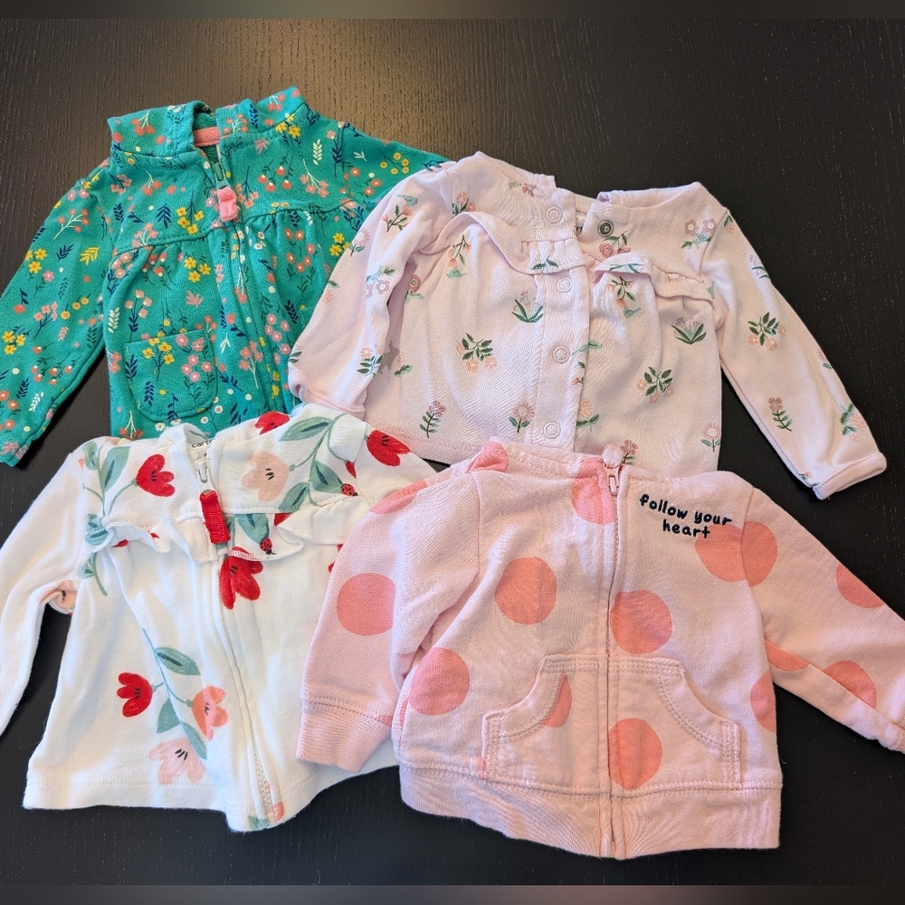 3 For $18 Set of Baby Jackets in Floral and Polka Dot Patterns